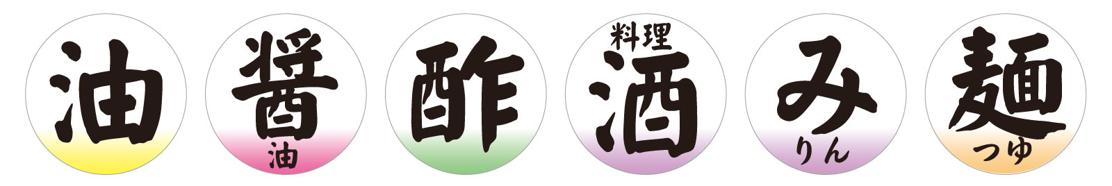 インデックス版の実物。油・醤油・酢・料理酒・みりん・麺つゆのひと文字が並ぶ